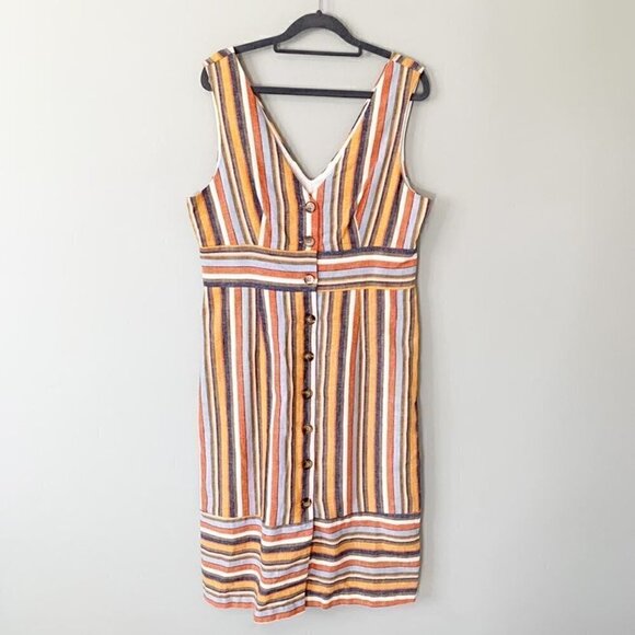 NEW Gilli linen blend bold striped dual v-neck sleeveless fitted lined dress - Picture 1 of 10
